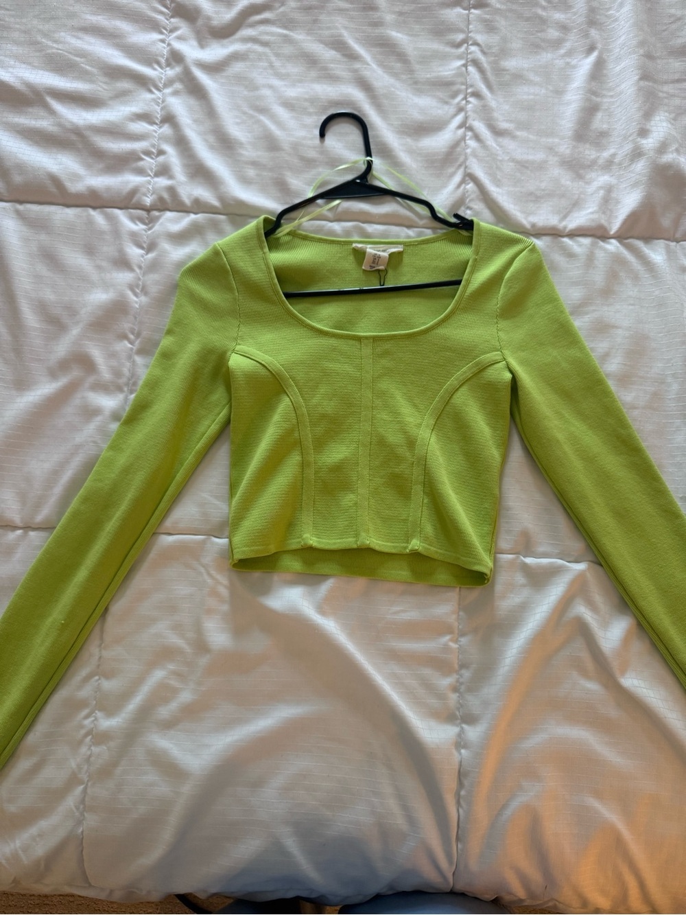Lime Green Long Sleeve Scoop Neck Crop Top